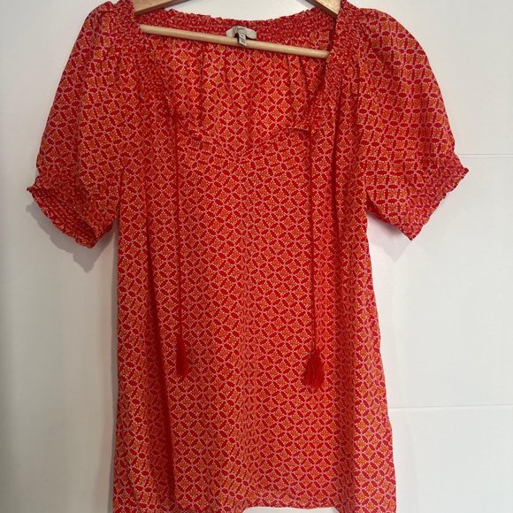 Joie Silk Red Patterned Peasant Blouse - Picture 1 of 4